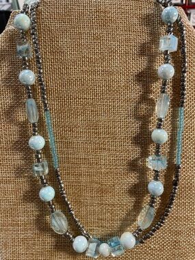 ✔️✔️Handcrafted Powder Blue Glass Beaded Multi-Strand Necklace